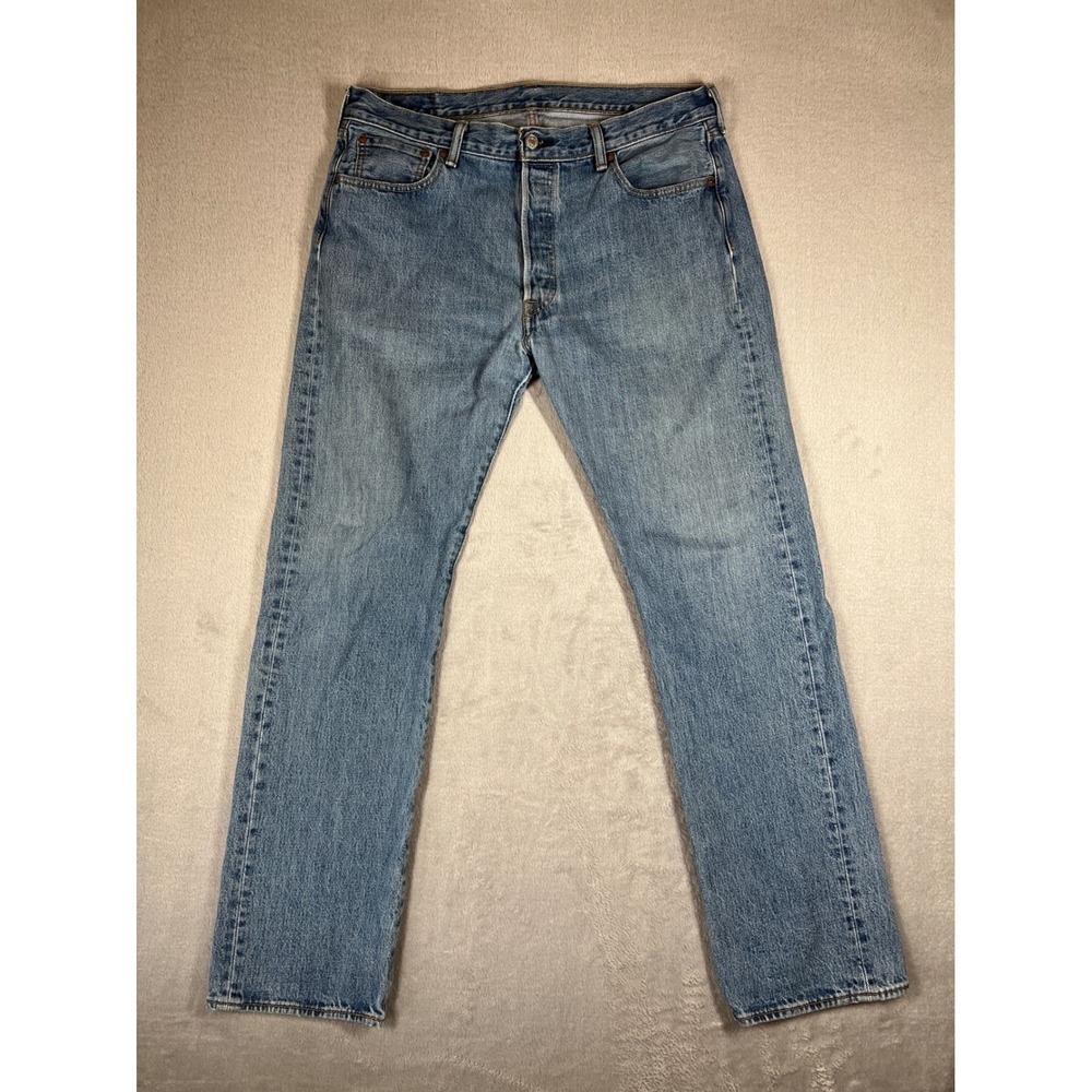 Levis 501 Original Fit Mens Blue Jeans Medium Wash Straight Leg Button Fly 36x34
